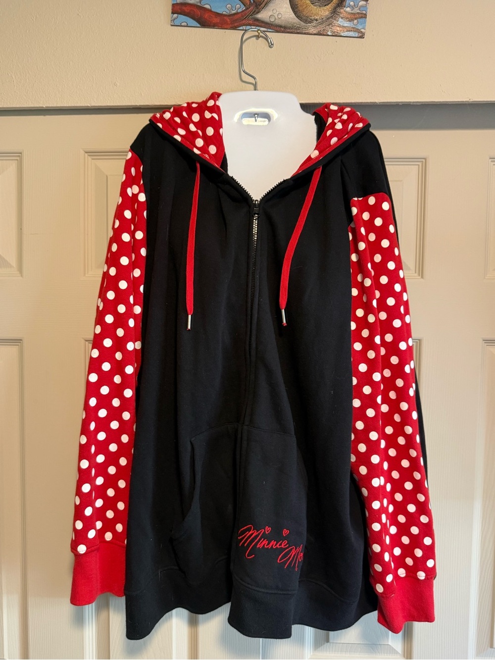 Women's Black & Red Polka Dot Zip Minnie Mouse Hoodie Jacket